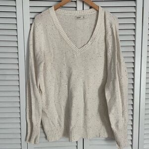 Old Navy Women's Speckled Cream V-Neck Sweater